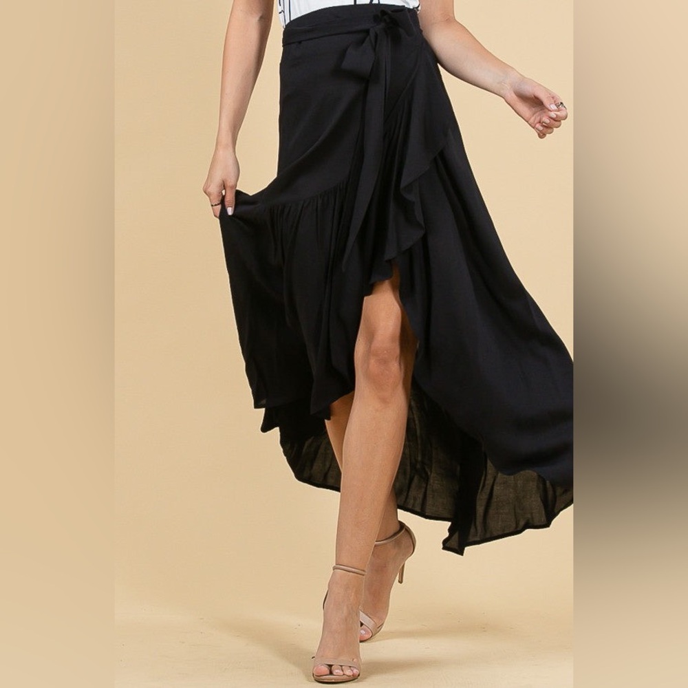 Women's Black Ruffled High-Low Skirt